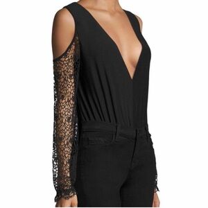 Chic Black Lace Sleeve Women's Bodysuit